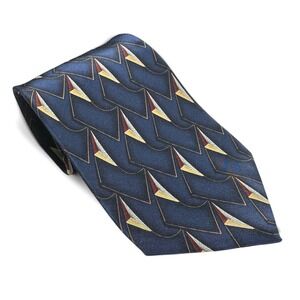 Bill Blass Black Label Mens Silk Necktie Navy Blue Geometric Abstract Pattern